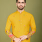 Rajwada Yellow Cotton Embroidered Stitched Kurta For Men
