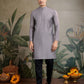 Rajwada Grey Viscose Silk Embroidered Stitched Kurta For Men