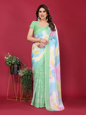Rajwada Light Green Silk Blend Printed Saree For Women