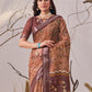Rajwada Brown Linen Cotton Printed Saree For Women