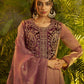 Rajwada Dusty Wine Organza Embroidered Kurta Set For Women