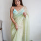 Rajwada Light Green Organza Embroidered Saree With Unstitched Blouse For Women