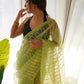 Rajwada Light Green Organza Lace Work Saree With Unstitched Blouse For Women
