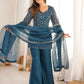 Rajwada Teal Blue Georgette Embellished Kurta Set For Women