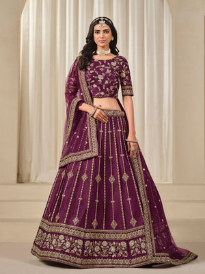 Rajwada Purple Art Silk Embroidered Semi-Stitched lehenga For Women