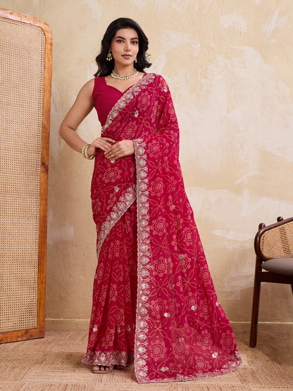 Rajwada Pink Georgette Printed Saree For Women