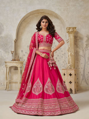 Rajwada Pink Silk Blend Embroidered Semi-Stitched Lehenga For Women