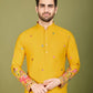 Rajwada Yellow Cotton Embroidered Stitched Kurta For Men