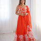Rajwada Orange Organza Printed Stitched Gown With Dupatta For Women