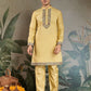 Rajwada Yellow Viscose Silk Embroidered Stitched Kurta Set For Men