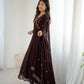 Rajwada Brown Georgette Embroidered Stitched Kurta Set For Women