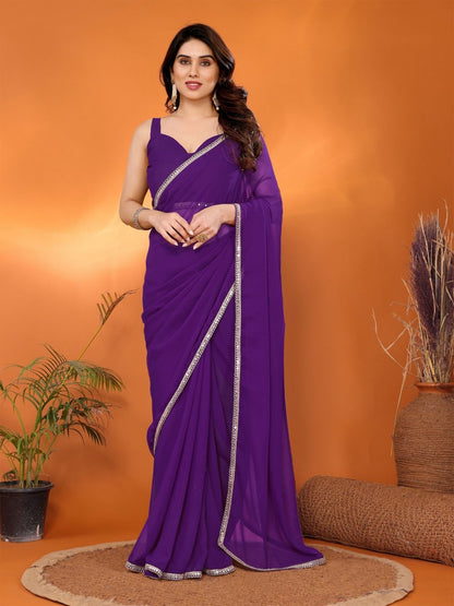 Rajwada Violet Georgette Printed Saree For Women