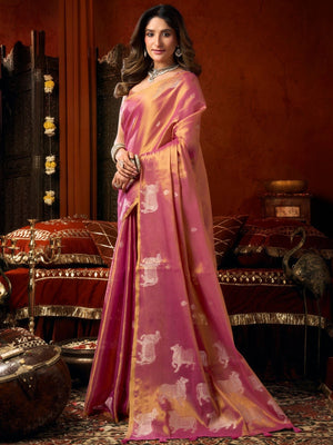 Rajwada Mauve Silk Blend Solid Saree For Women