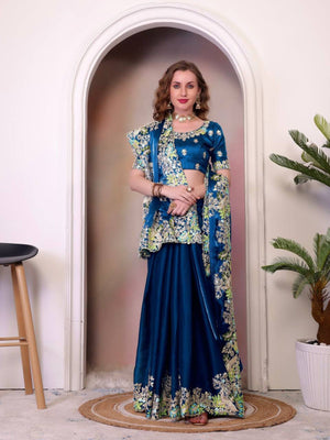Rajwada Teal Blue Jimmy Choo Embellished Saree For Women