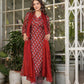 Rajwada Maroon Cotton Blend Printed Stitched Kurta Set For Women