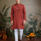 Rajwada Rust Orange Viscose Rayon Embellished Stitched Kurta For Men