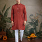 Rajwada Rust Orange Viscose Rayon Embellished Stitched Kurta For Men