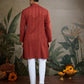 Rajwada Rust Orange Viscose Rayon Embellished Stitched Kurta For Men