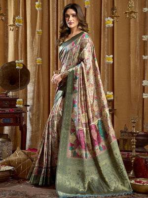 Rajwada Multicolor Silk Blend Printed Saree For Women
