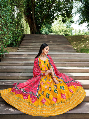 Rajwada Women Yellow Silk Embroidered Semi Stitched Lehenga With  Unstitched Blouse