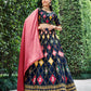 Rajwada Women Dark Blue Silk Embroidered Semi Stitched Lehenga With  Unstitched Blouse