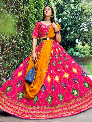 Rajwada Women Magenta Silk Embroidered Semi Stitched Lehenga With  Unstitched Blouse