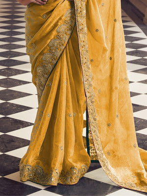 Rajwada Yellow Jacquard Embroidered Elegant Saree For Women
