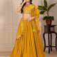 Rajwada Yellow Georgette Embroidered Semi-Stitched lehenga For Women