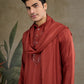 Rajwada Rust Orange Viscose Rayon Embellished Stitched Kurta For Men