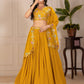 Rajwada Yellow Georgette Embroidered Semi-Stitched lehenga For Women