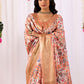 Rajwada Peach Silk Blend Printed Saree For Women