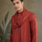 Rajwada Rust Orange Viscose Rayon Embellished Stitched Kurta For Men