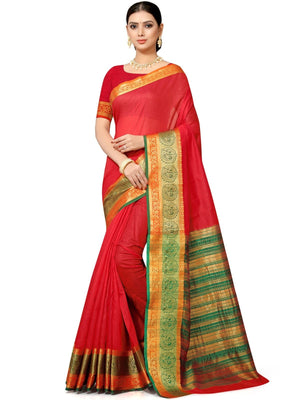 Rajwada Red Silk Blend Embellished Saree For Women