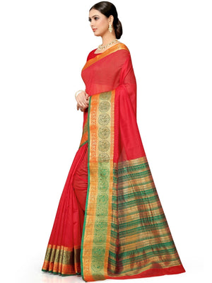 Rajwada Red Silk Blend Embellished Saree For Women