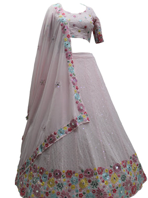Rajwada Women Pink Georgette Embroidered Semi Stitched Lehenga With  Unstitched Blouse