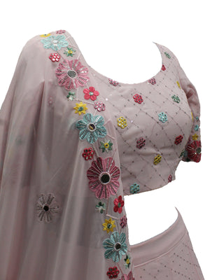 Rajwada Women Pink Georgette Embroidered Semi Stitched Lehenga With  Unstitched Blouse