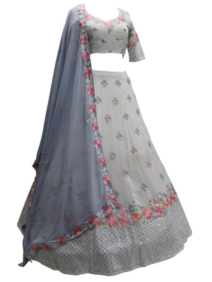 Rajwada Women White Georgette Embroidered Semi Stitched Lehenga With  Unstitched Blouse