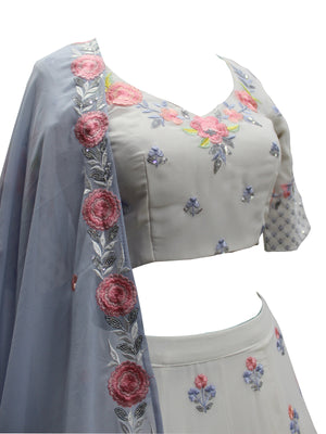 Rajwada Women White Georgette Embroidered Semi Stitched Lehenga With  Unstitched Blouse