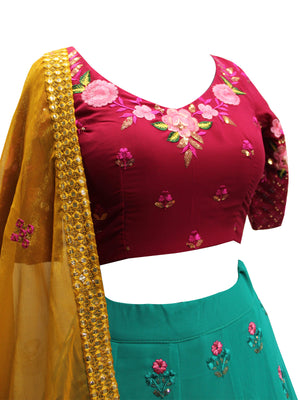 Rajwada Women Blue Georgette Embroidered Semi Stitched Lehenga With  Unstitched Blouse