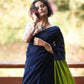 Rajwada Navy Blue Cotton Blend Solid Saree For Women