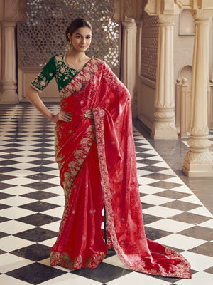 Rajwada Pink Jacquard Embroidered Elegant Saree For Women