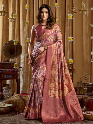Rajwada Mauve Silk Blend Printed Saree For Women