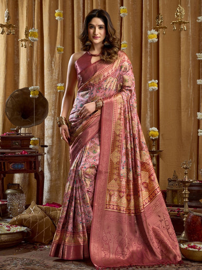 Rajwada Mauve Silk Blend Printed Saree For Women