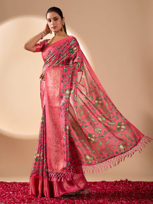 Rajwada Pink Silk Blend Printed Saree For Women