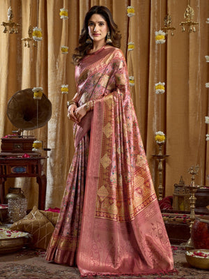 Rajwada Mauve Silk Blend Printed Saree For Women