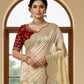 Rajwada Off White Silk Blend Embellished Solid Saree For Women