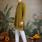 Rajwada Mustard Viscose Rayon Embellished Stitched Kurta For Men