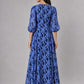 Blue Polyester Blend Printed Dress