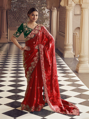 Rajwada Red Jacquard Embroidered Elegant Saree For Women
