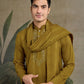 Rajwada Mustard Viscose Rayon Embellished Stitched Kurta For Men